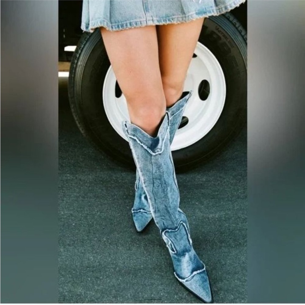 Zara denim cowboy boots